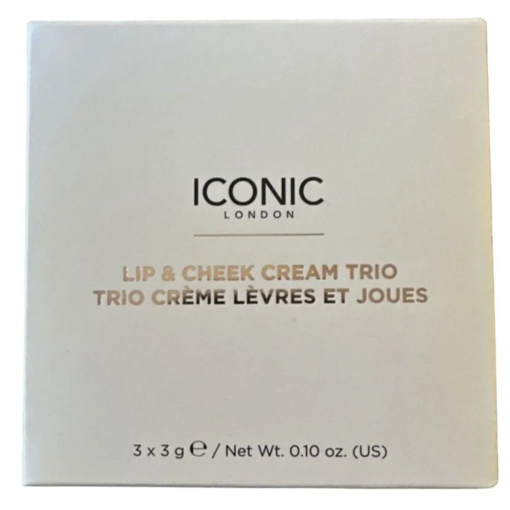 Iconic London Lip and Cheek Cream Trio Palette Mirrored Compact 3 Shades Mirror